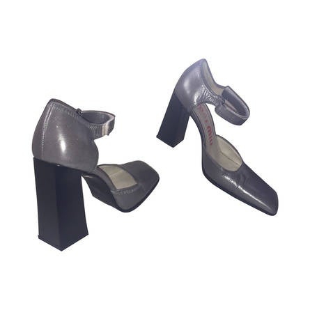 Rare 1990s Vintage Miu Miu ' Architectural ' Gunmetal Block Heels / Shoes  36.5 at 1stDibs | 1990 heels, 1990s heels