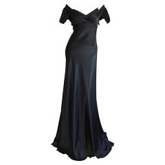 Stunning Jenny Packham Sz 6 90s Vintage Black Silk Romantic Fluid Gown w/ Jewels