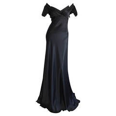 Stunning Jenny Packham 90s Vintage Black Silk Romantic ' Fluid ' Gown w/ Jewels 1