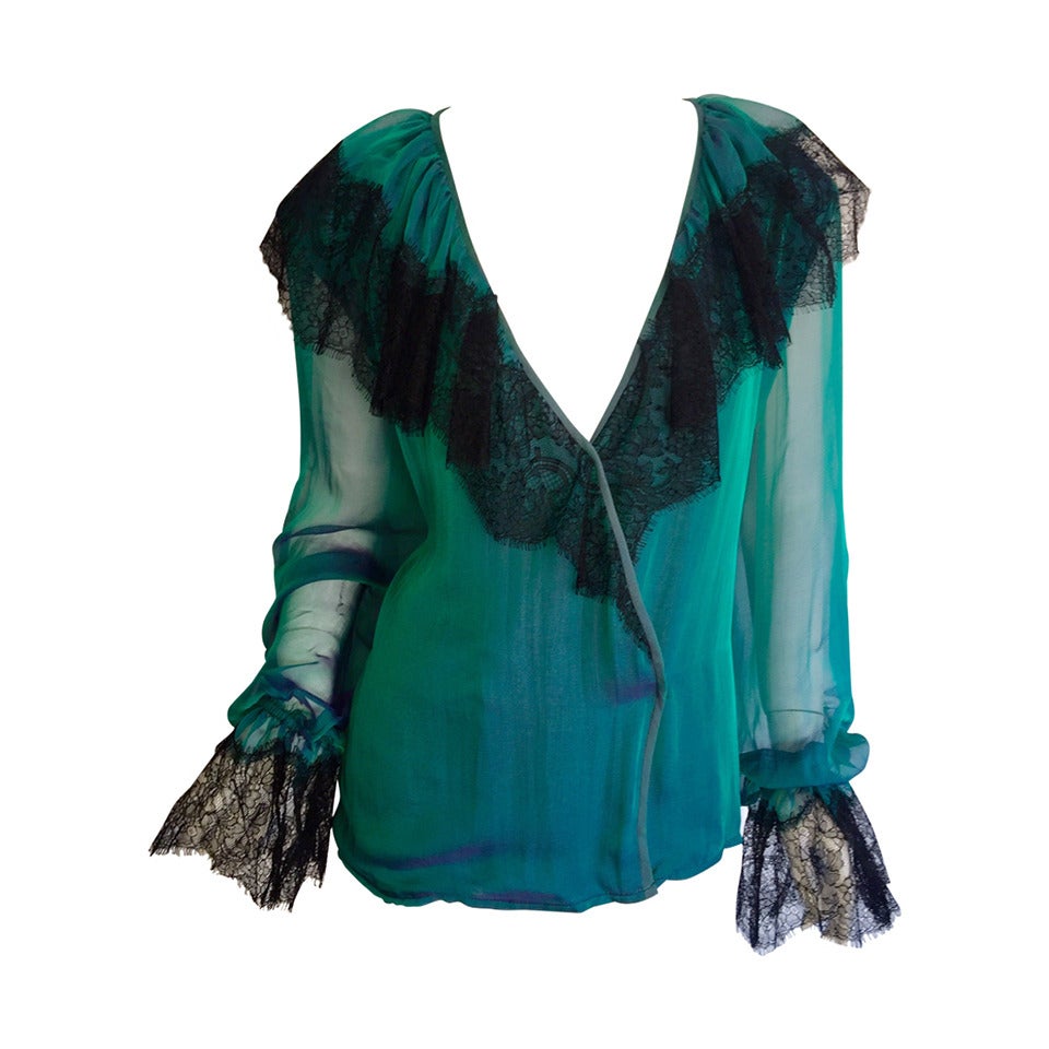 Beautiful Vintage Liancarlo / Neiman Marcus Silk Victorian Poet's Blouse + Lace