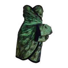 Incredible Vintage Victor Costa Bergdorf Goodman Green + Black Bow Dress 6