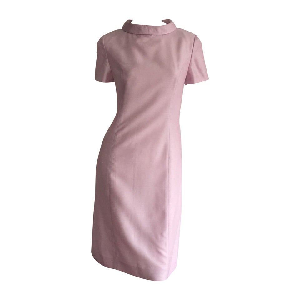 Vintage Courreges Light Pink Silk Jackie O Pillbox Space Age Dress