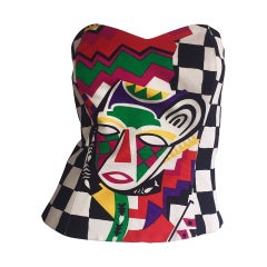 Amazing Retro Escada by Laurel African Checkered Print Corset Top