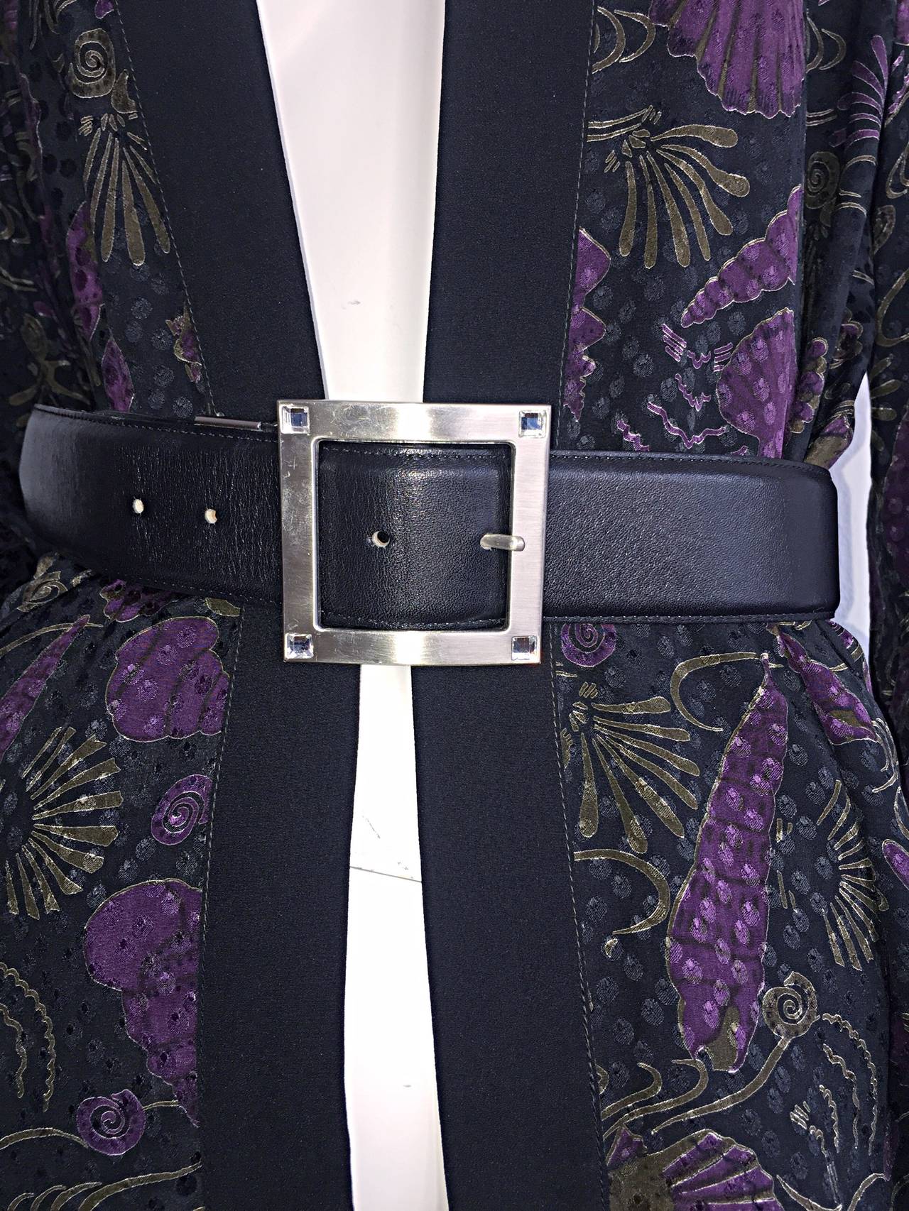 Vintage Janice Wainwright Fan Print Silk Kimono Smoking Jacket Blouse 1