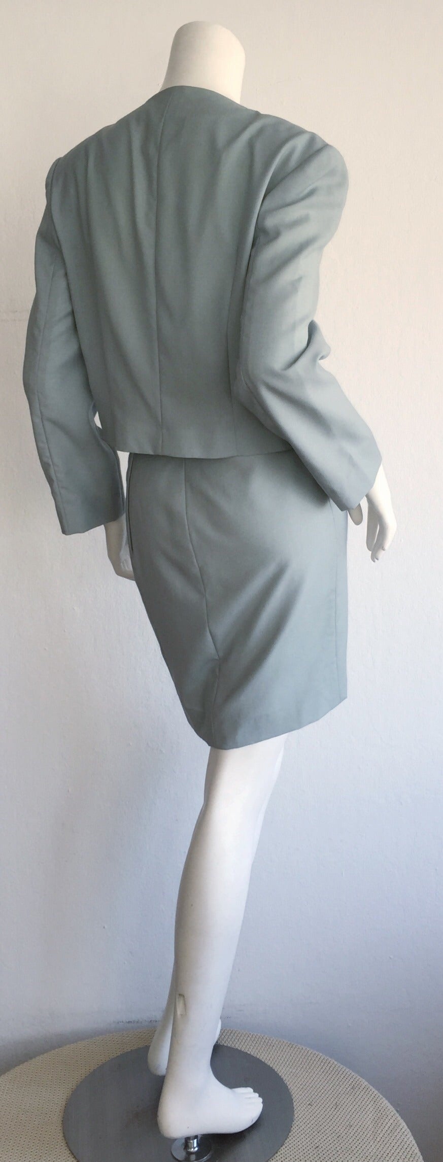 Gray Incredible Vintage Moschino Cheap & Chic Light Blue Iconic ' Hearts ' Skirt Suit