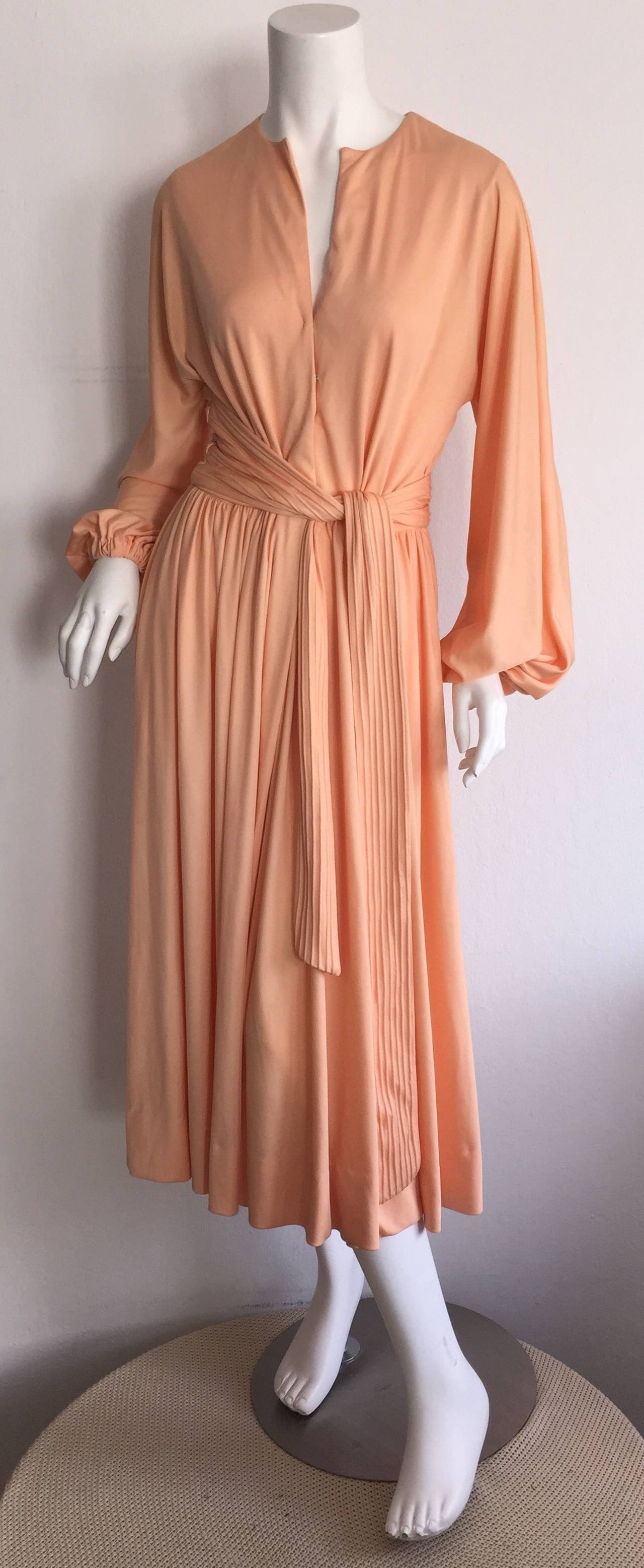 Orange Stunning Vintage Donald Brooks 1970s Coral Jersey Disco 70s Pink Wrap Dress