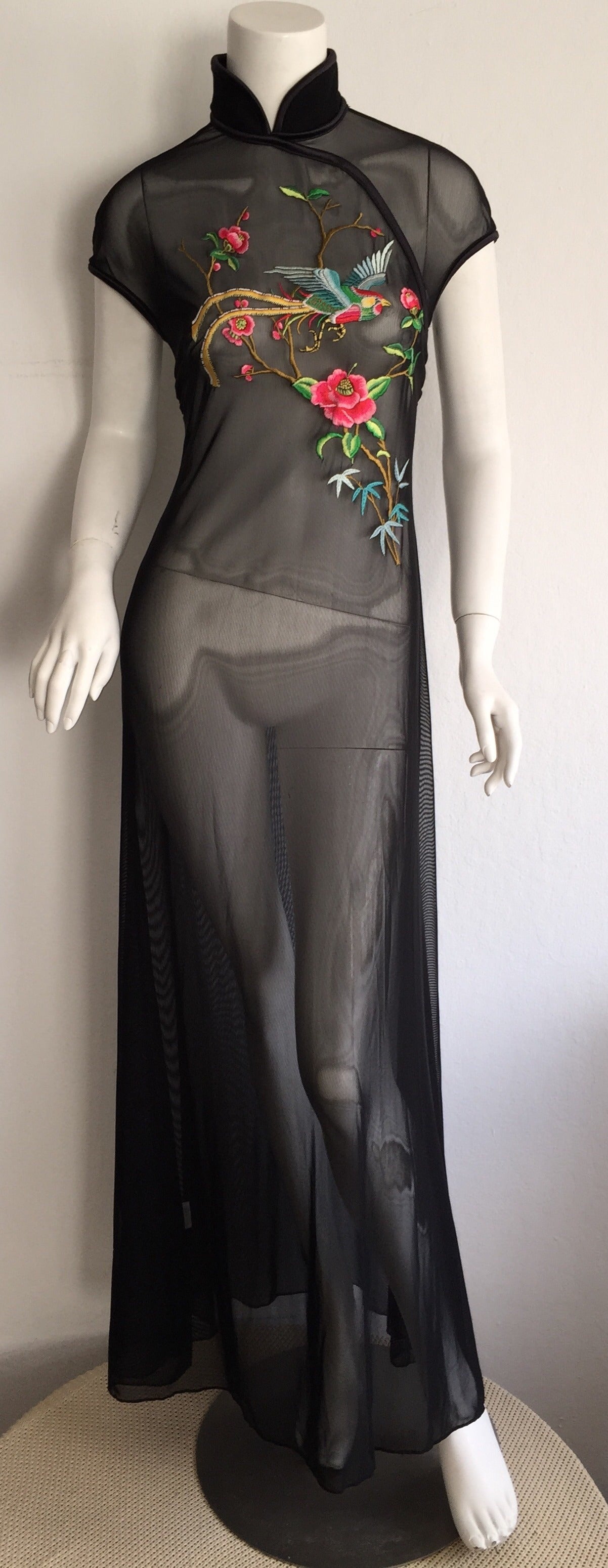 Rare Vintage Tadashi Shoji Oriental / Asian Inspired Embroidered Black Overdress 2