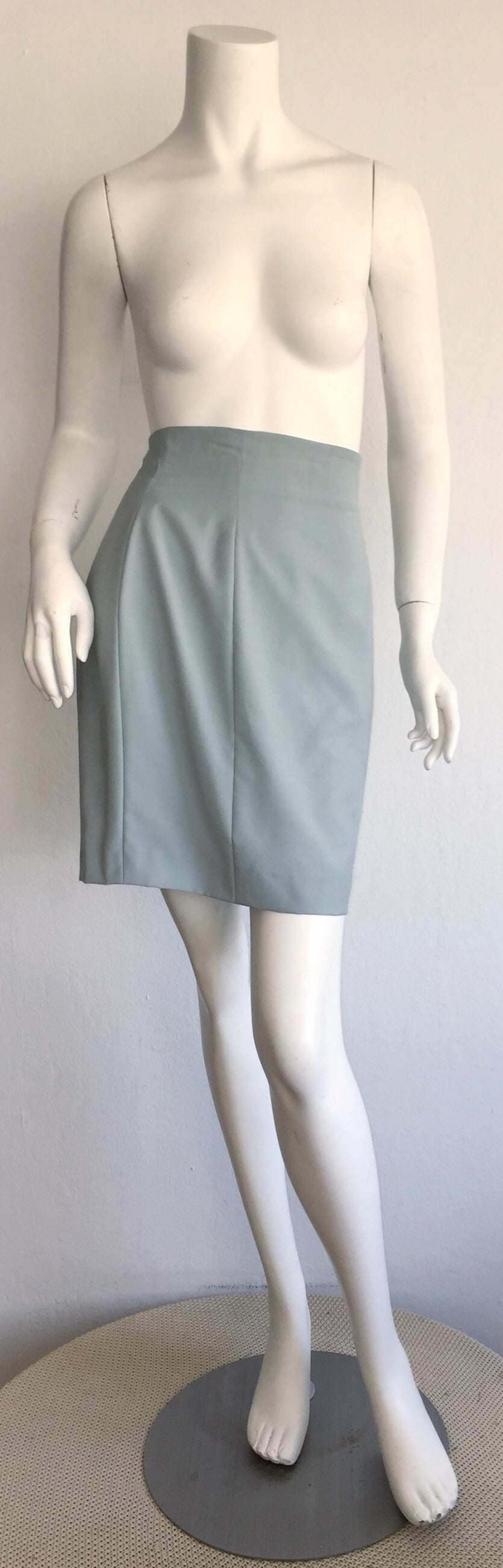 Women's Incredible Vintage Moschino Cheap & Chic Light Blue Iconic ' Hearts ' Skirt Suit