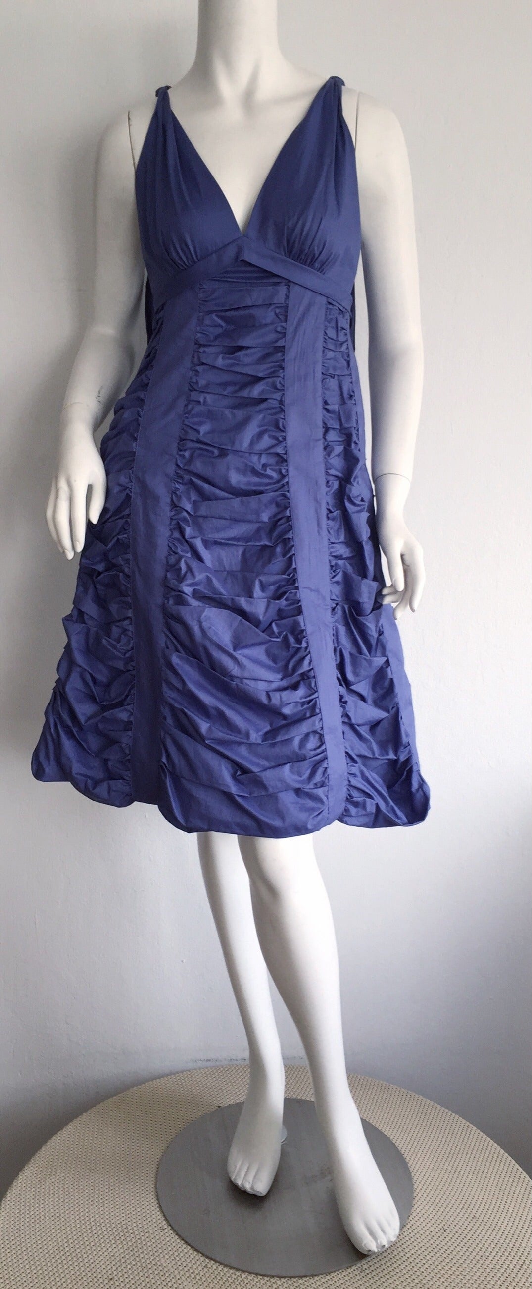 Women's Runway Marc Jacobs Sz 2 / 4 Periwinkle Blue Ruched A-Line Babydoll Cotton Dress For Sale