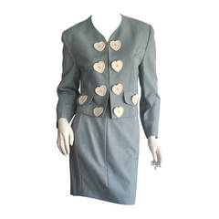 Incredible Vintage Moschino Cheap & Chic Light Blue Iconic ' Hearts ' Skirt Suit