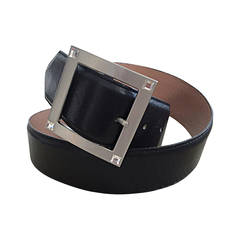 Valentino Black Leather Belt w/ Oversized Buckle + Rhinestones - Brand New