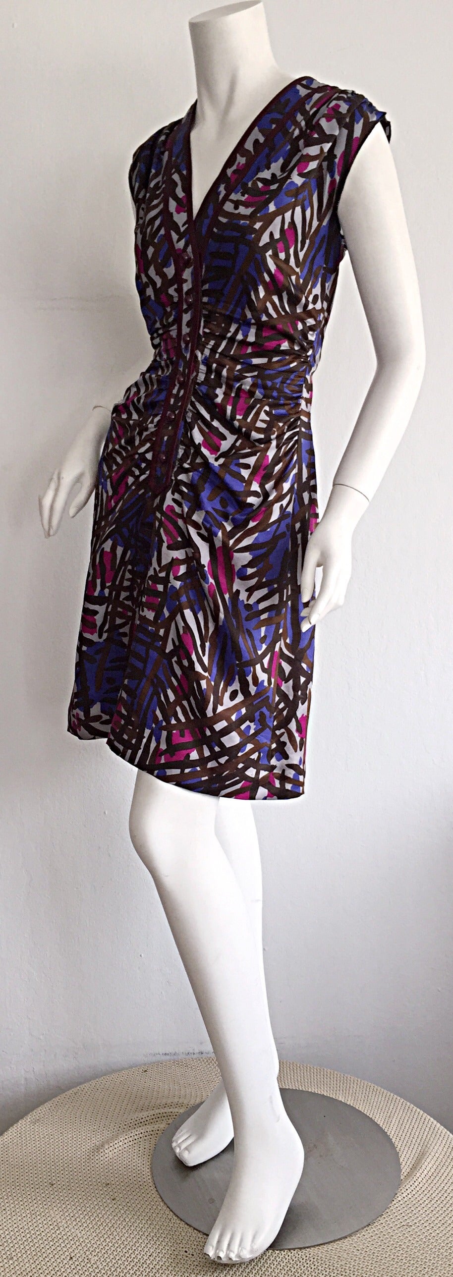 Incredible Vintage Yves Saint Laurent Rive Gauche Asian Graffiti Silk Dress In Excellent Condition In San Diego, CA