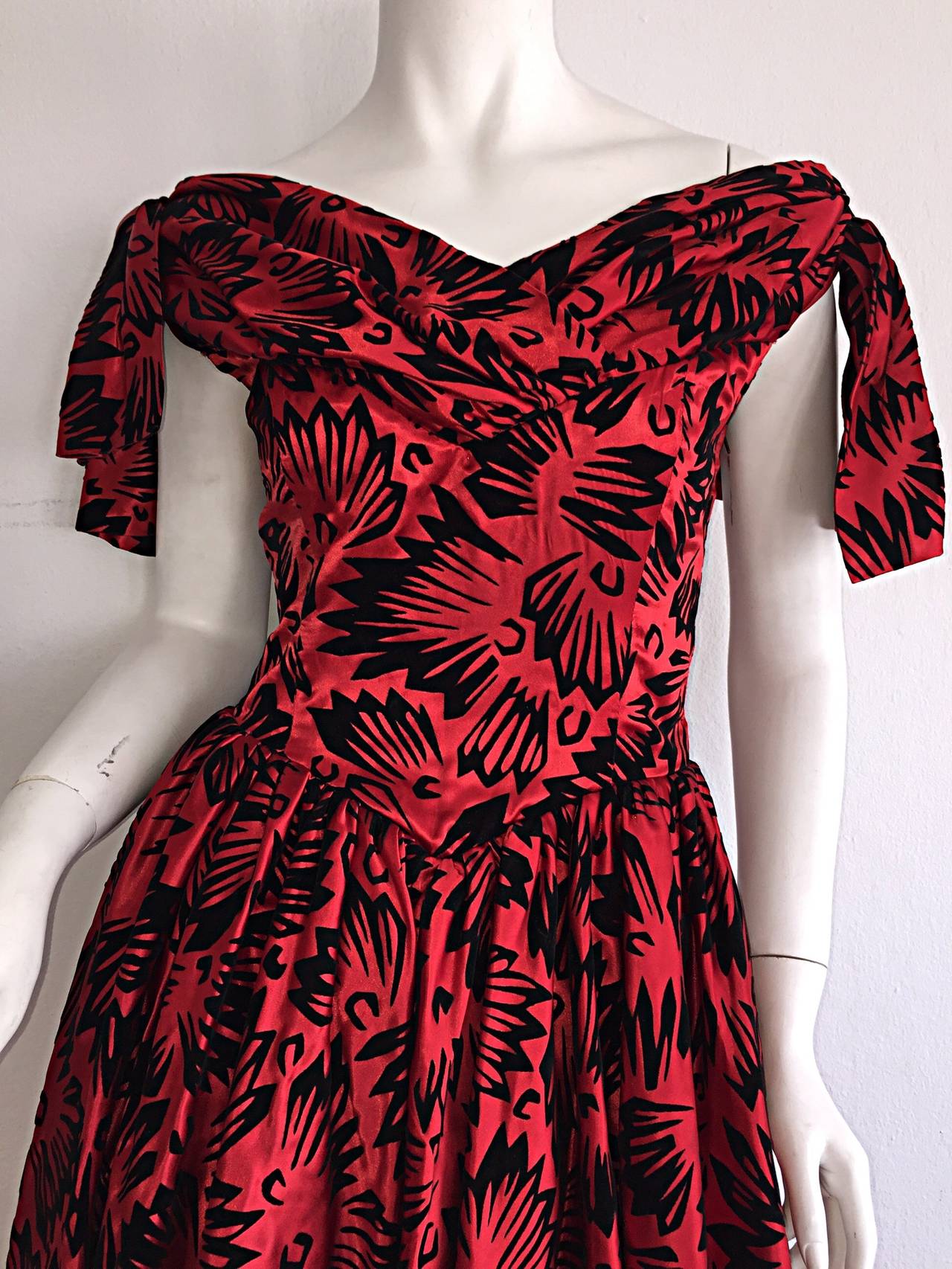 Beautiful Vintage Arnold Scaasi Attr. Taffeta Velvet ' Grass ' Print Dress 1