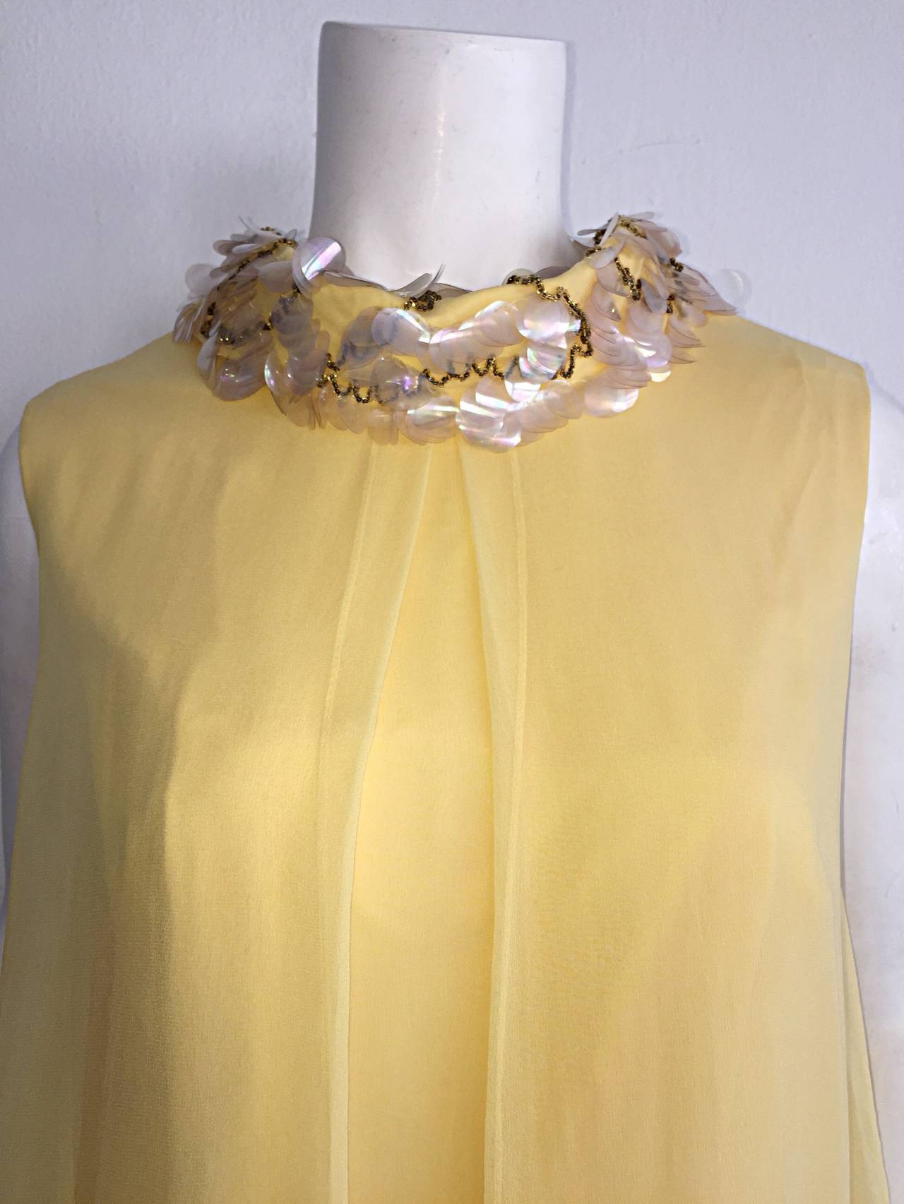 Beige Beautiful 1960s Lisa Howard Canary Yellow Chiffon Babydoll Dress w/ Palliates