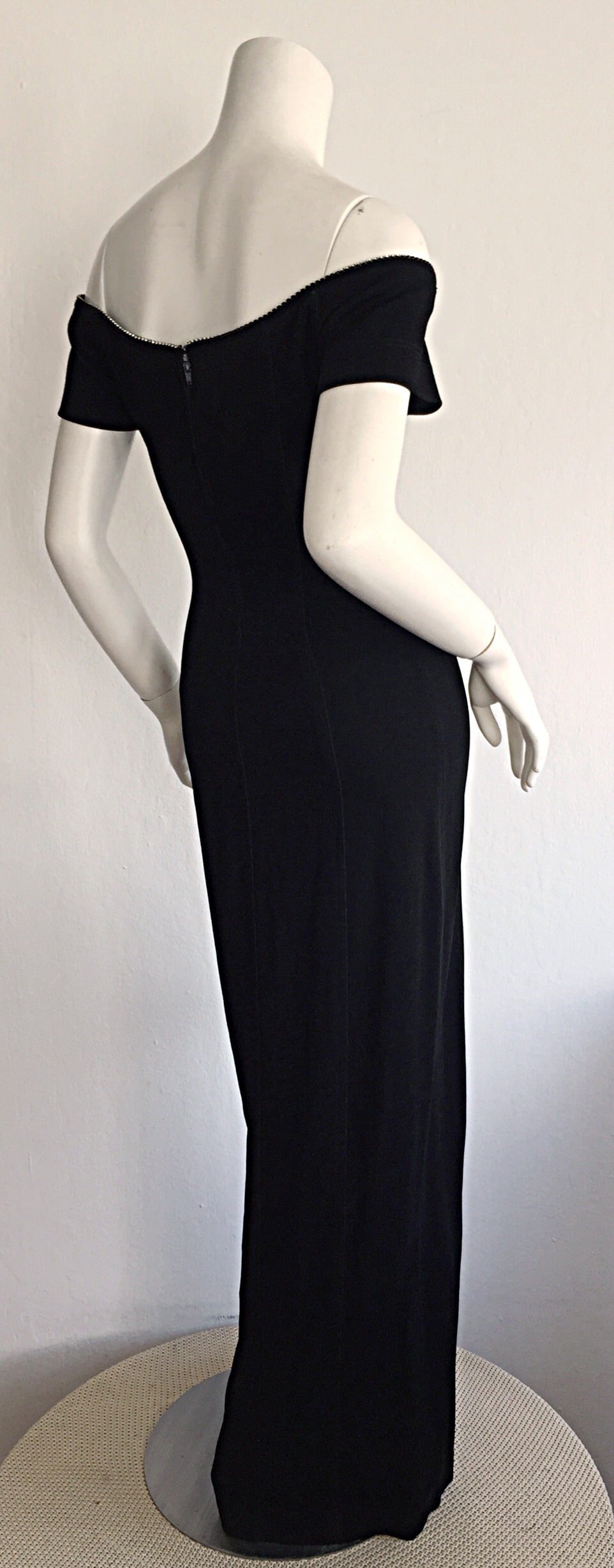 Women's 1990s Tadashi Shoji Sexiest Black Vintage Jersey Gown w/ Rhinestones