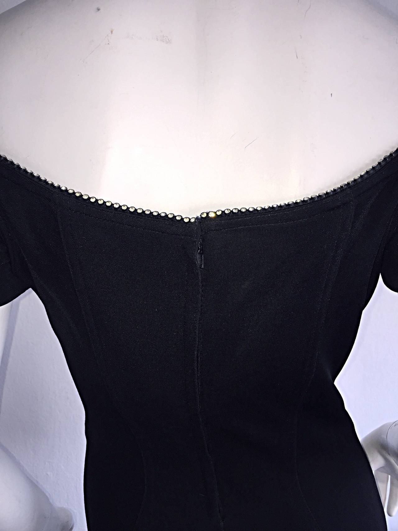 1990s Tadashi Shoji Sexiest Black Vintage Jersey Gown w/ Rhinestones at ...