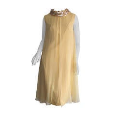 Beautiful 1960s Lisa Howard Canary Yellow Chiffon Babydoll Dress w/ Palliates