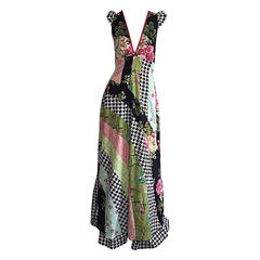 Amazing 1970s Vintage Bohemian Patchwork Cotton Maxi Dress