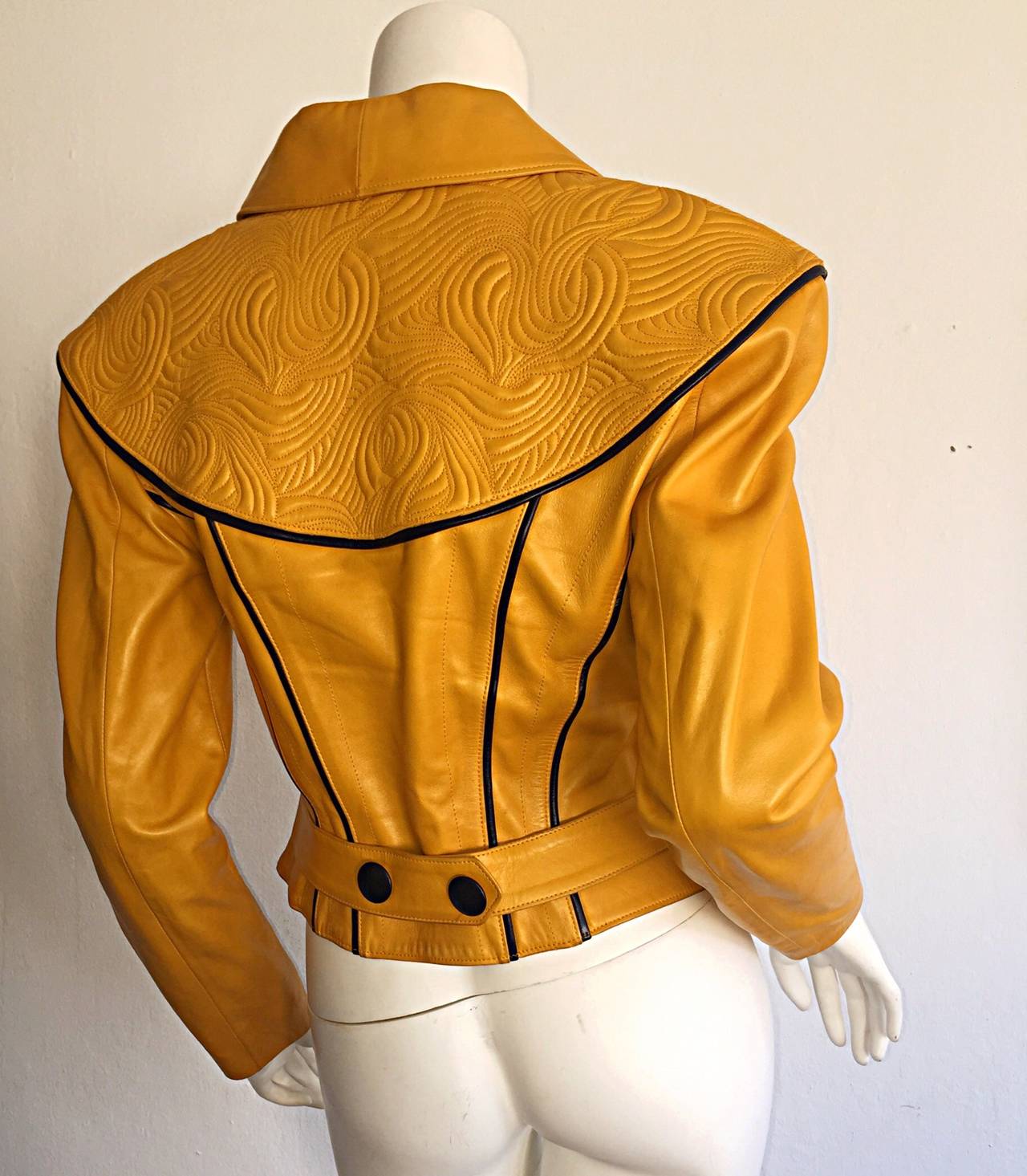 Rare Vintage Jean Claude Jitrois Mustard Yellow Butter Soft Leather Jacket In Excellent Condition In San Diego, CA