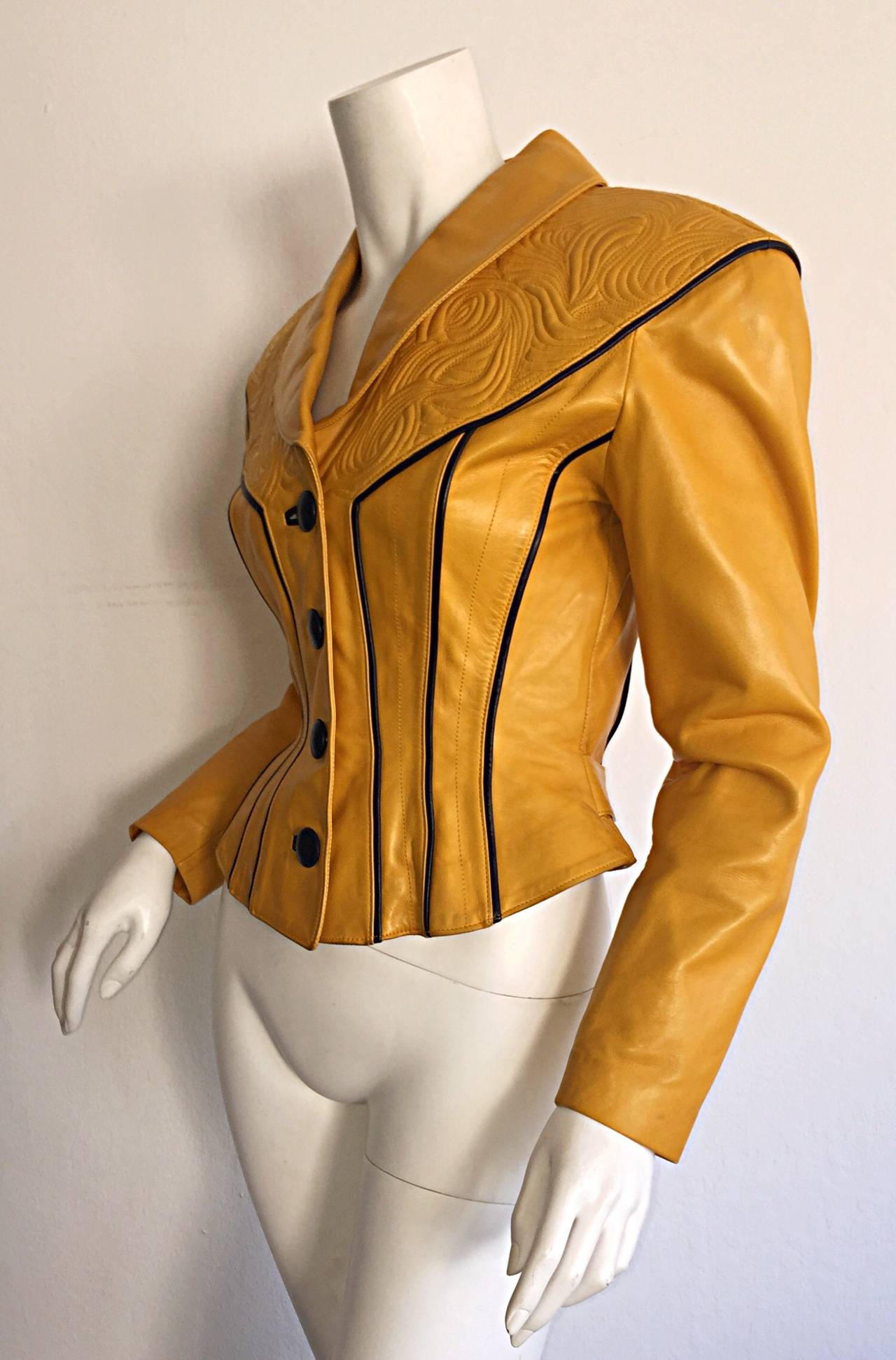 Women's Rare Vintage Jean Claude Jitrois Mustard Yellow Butter Soft Leather Jacket
