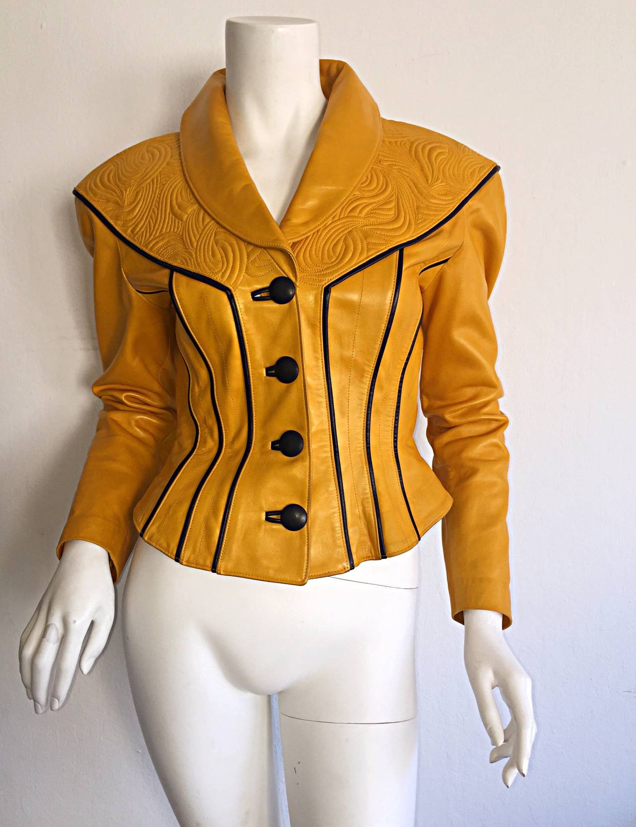 Rare Vintage Jean Claude Jitrois Mustard Yellow Butter Soft Leather Jacket 2