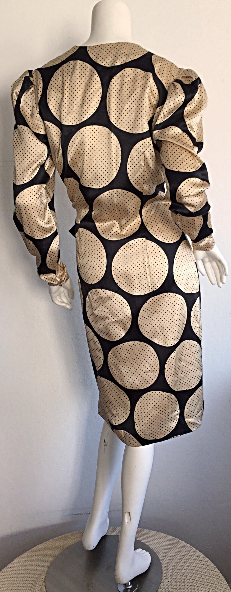 Beige Vintage Hanae Mori Polka Dot / Pin Dot Silk Wrap Dress For Sale