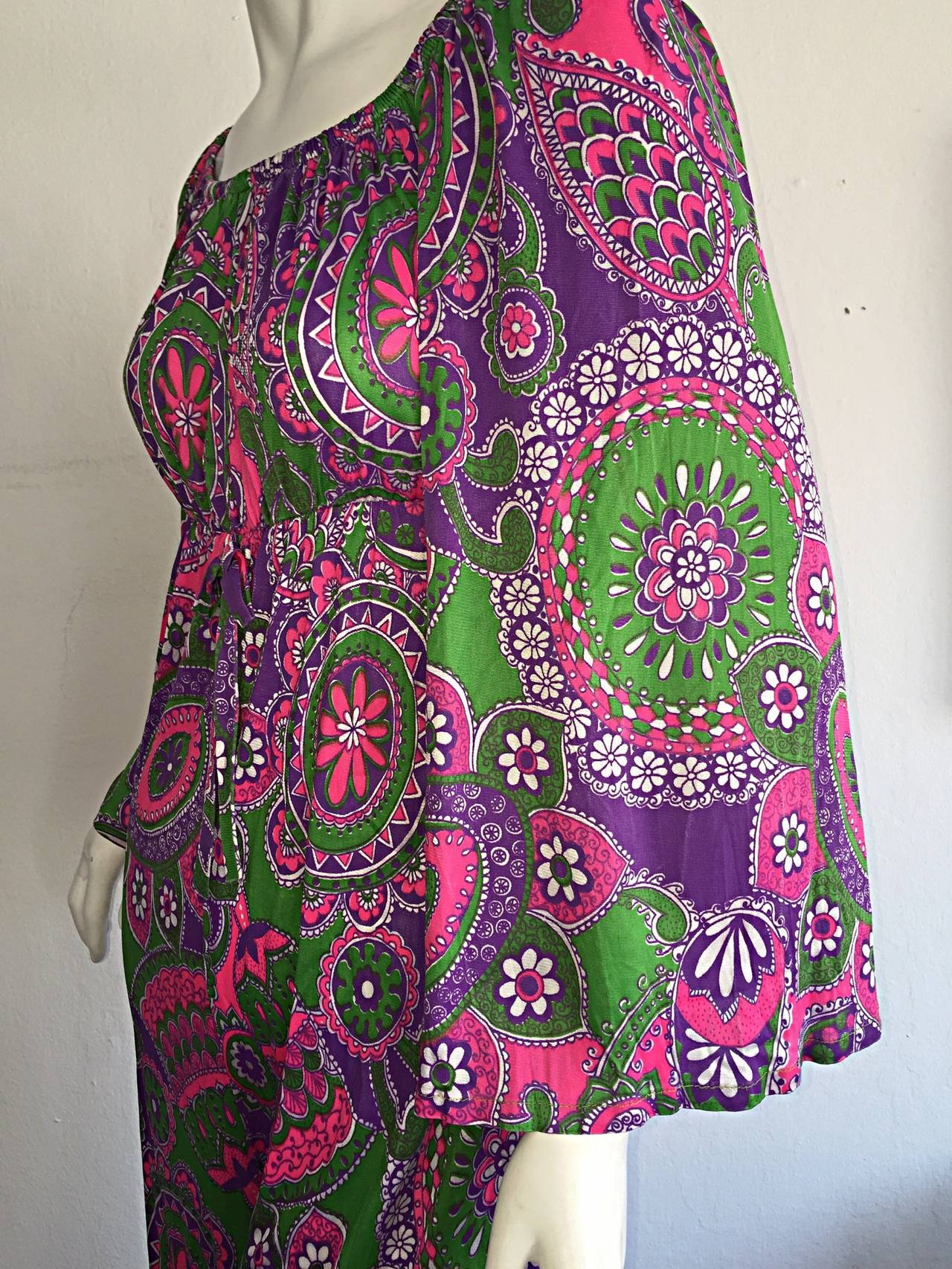 Women's Amazing 1970s Psychedelic Paisley + Flower Vintage Jumpsuit Onesie