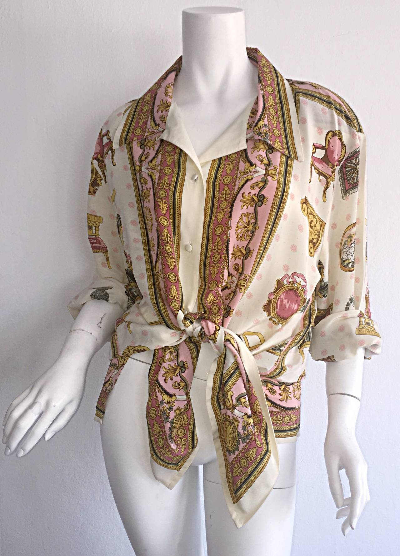Brown Amazing ' Royal Highness ' 1990s Vintage Silk Slouchy Button Up Blouse / Top For Sale