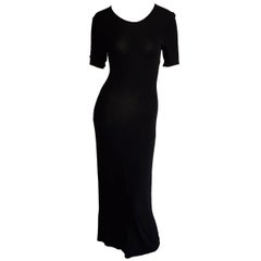 1990s Vintage Calvin Klein Collection Black Silk Jersey Short Sleeve Dress LBD