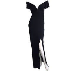 1990s Tadashi Shoji Sexiest Black Vintage Jersey Gown w/ Rhinestones