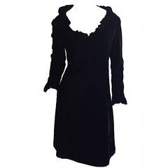 Vintage Beautiful 1960s Mollie Parnis Black Silk Velvet Mod A - Line Dress