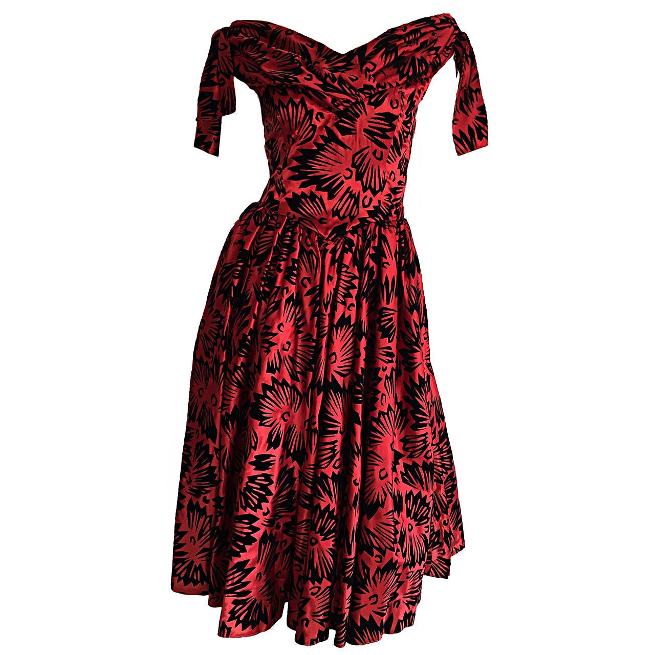 Beautiful Vintage Arnold Scaasi Attr. Taffeta Velvet ' Grass ' Print Dress