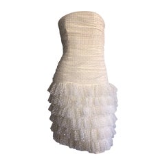 1990s Carolyne Roehm White Polka Dot ' Feathered ' Strapless Wedding Dress