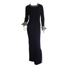 Incredible 1960s 60s Black Knit Dress Encrusted w/ Jewels Couture Quality