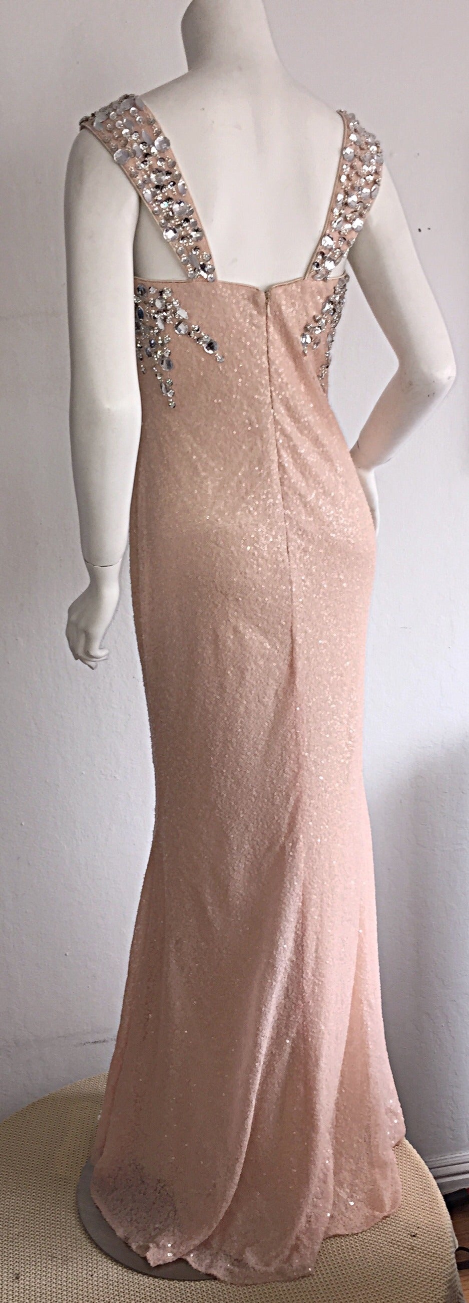 Women's Stunning Early 1990s Custom All Over Sequin + Crystals Pink Vintage Mermaid Gown For Sale