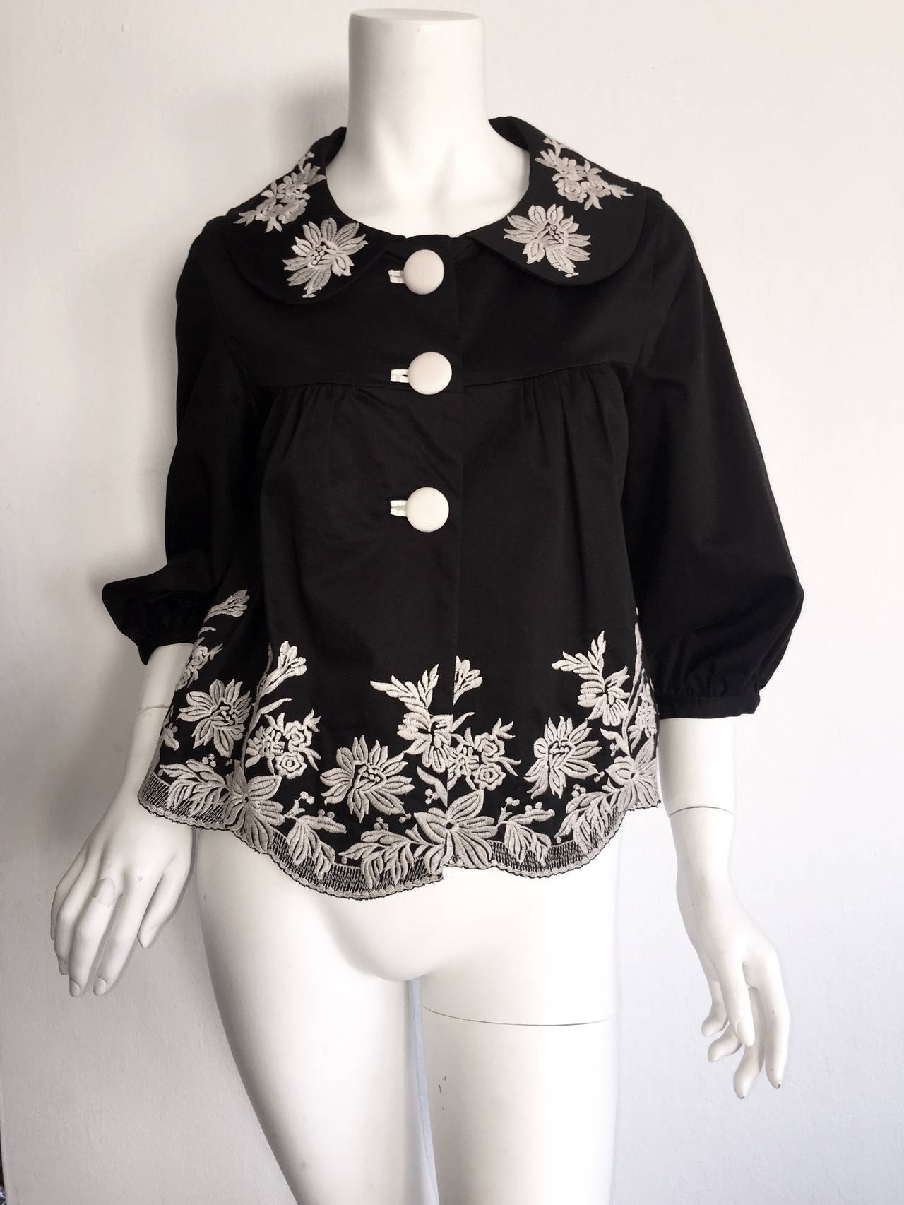 Wonderful Marc Jacobs Black + White Floral Cotton Trapeze / Swing Jacket 4