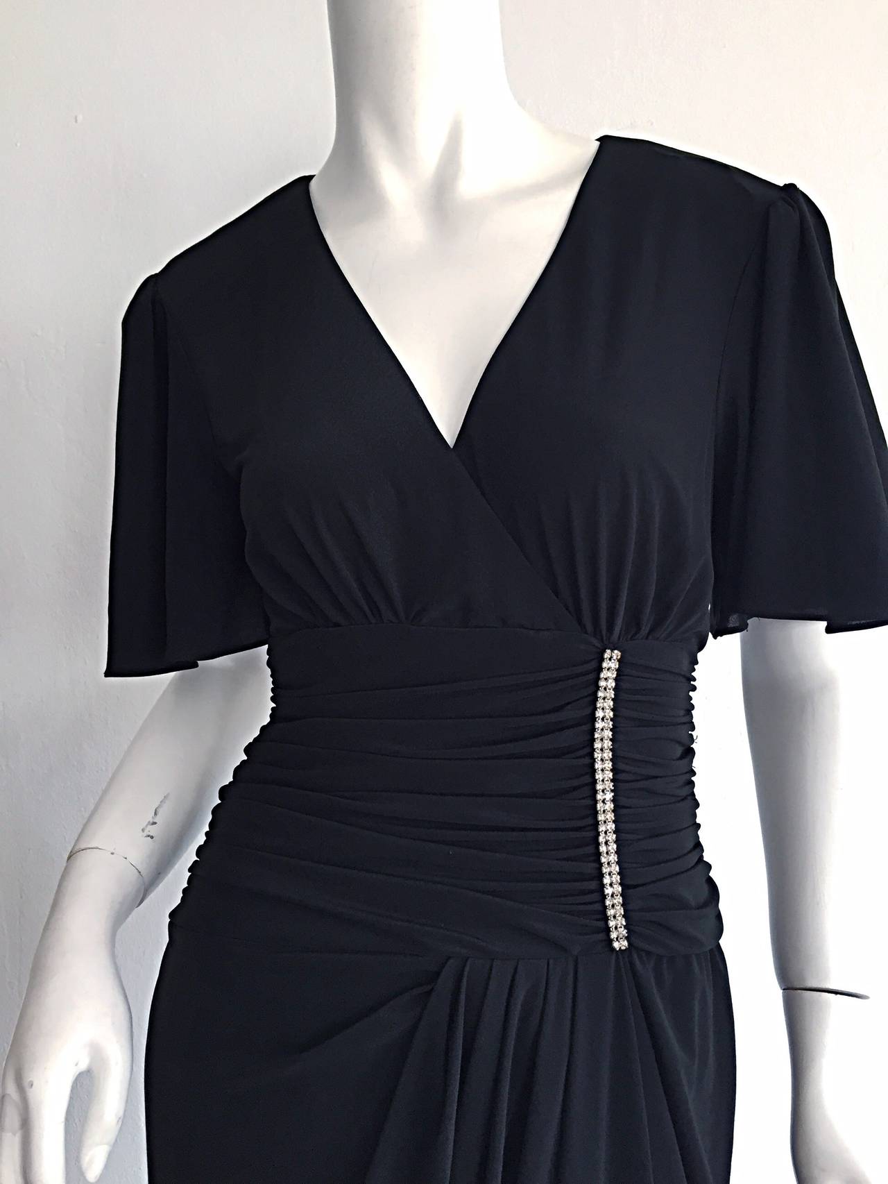 Gorgeous Vintage Neiman Marcus 1940s Style Classic Black Dress w/ Rhinestones In Excellent Condition For Sale In San Diego, CA