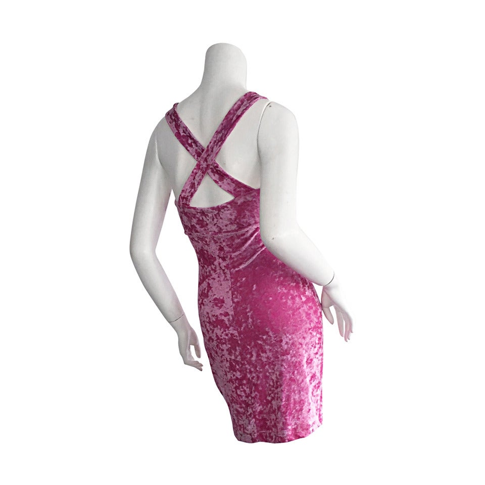 Iconic 1990s Vintage Betsey Johnson ' Barbie ' Crushed Velveteen Bodycon Dress