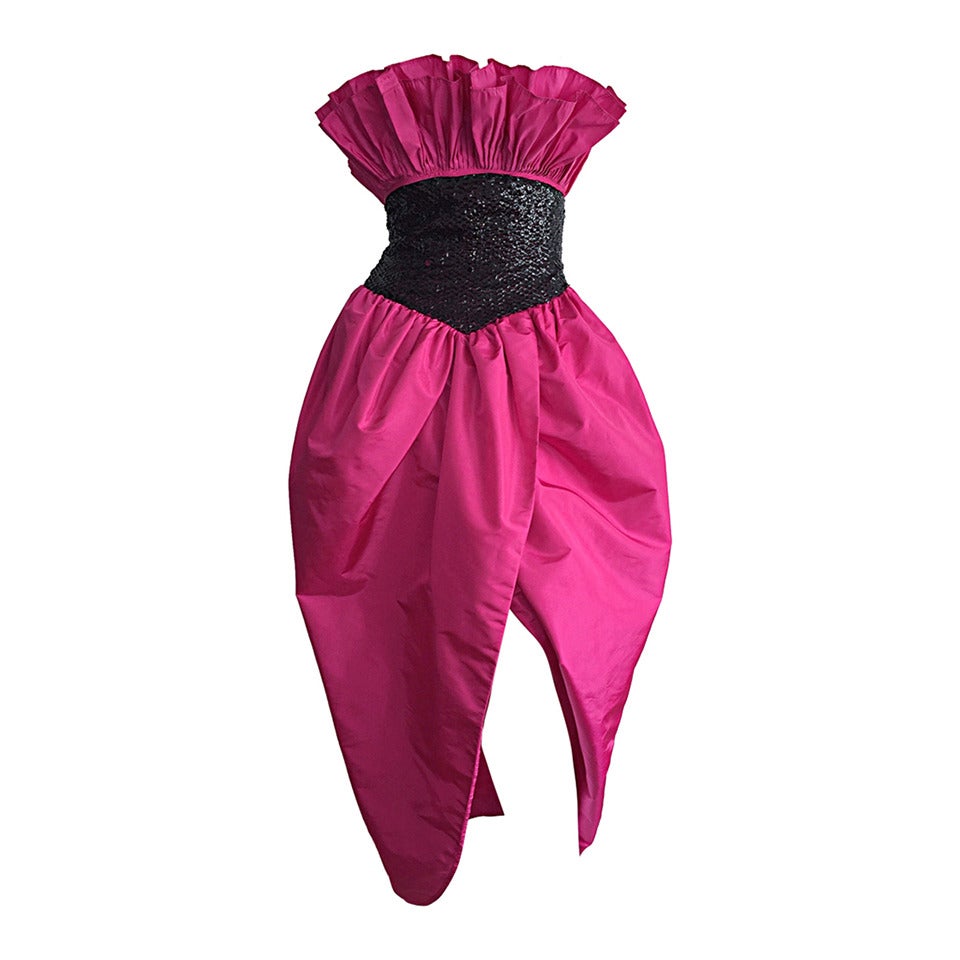 Incredible Vintage Victor Costa for Neiman Marcus Hot Pink Origami Tulip Dress For Sale