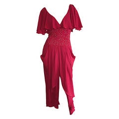 Magnifique robe vintage Eletra Casadei rouge à lèvres et volants avec strass