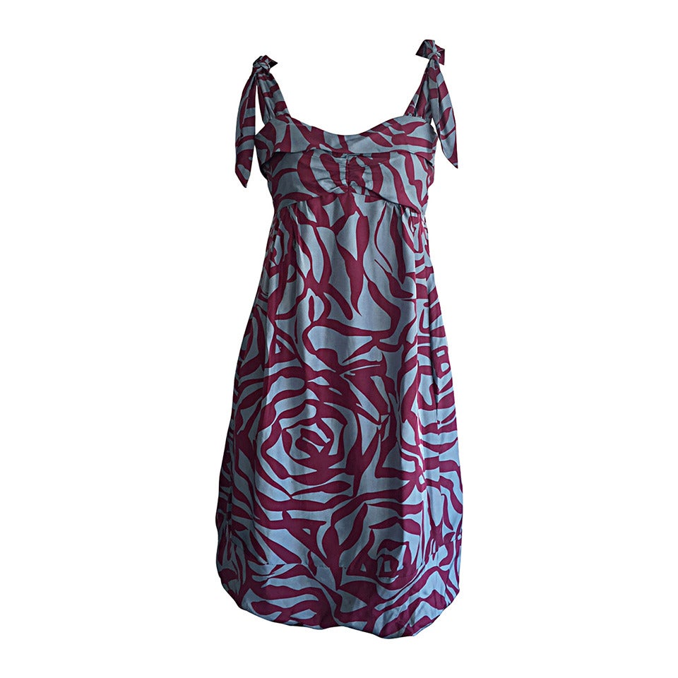 Marc Jacobs Blue 3 - D Rose Print ' Zebra ' Silk Bubble Dress For Sale
