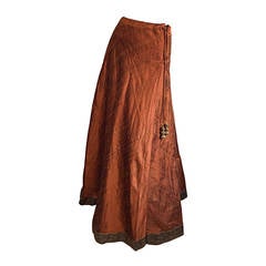 1970s Vintage Burnt Orange Raw Silk Indian Bohemian Tassel Maxi Skirt