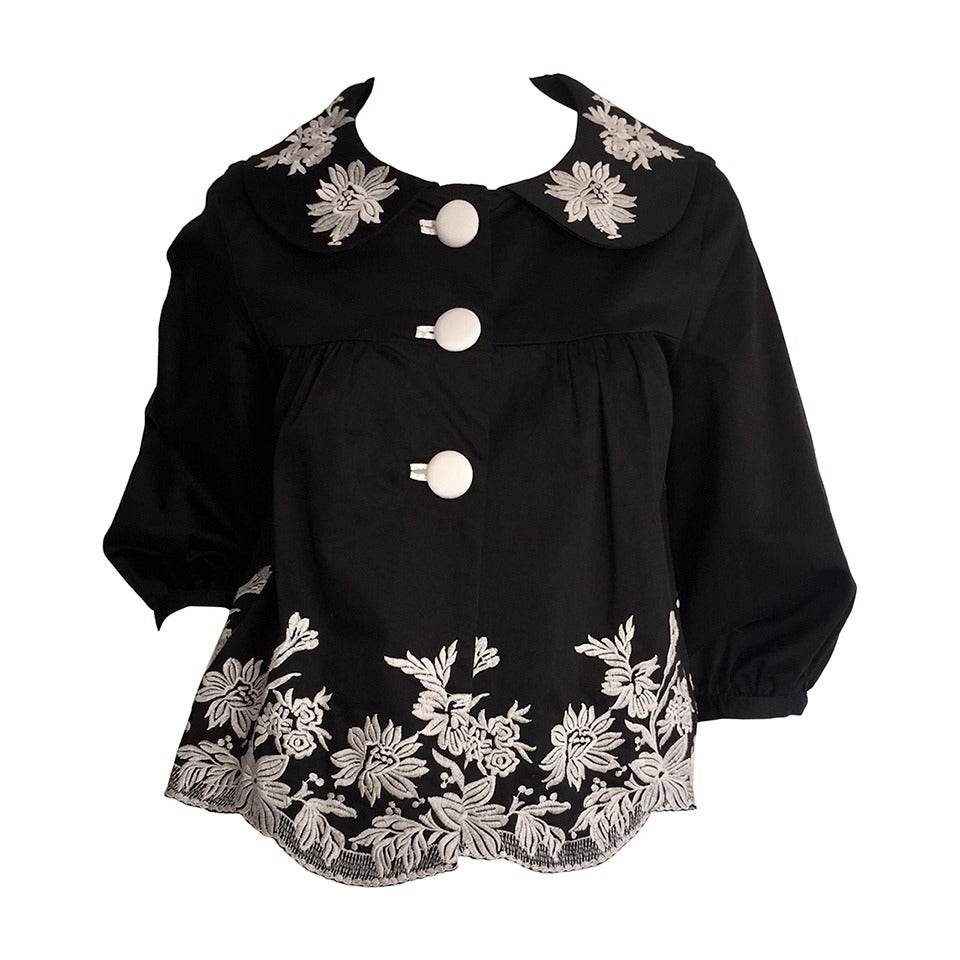 Wonderful Marc Jacobs Black + White Floral Cotton Trapeze / Swing