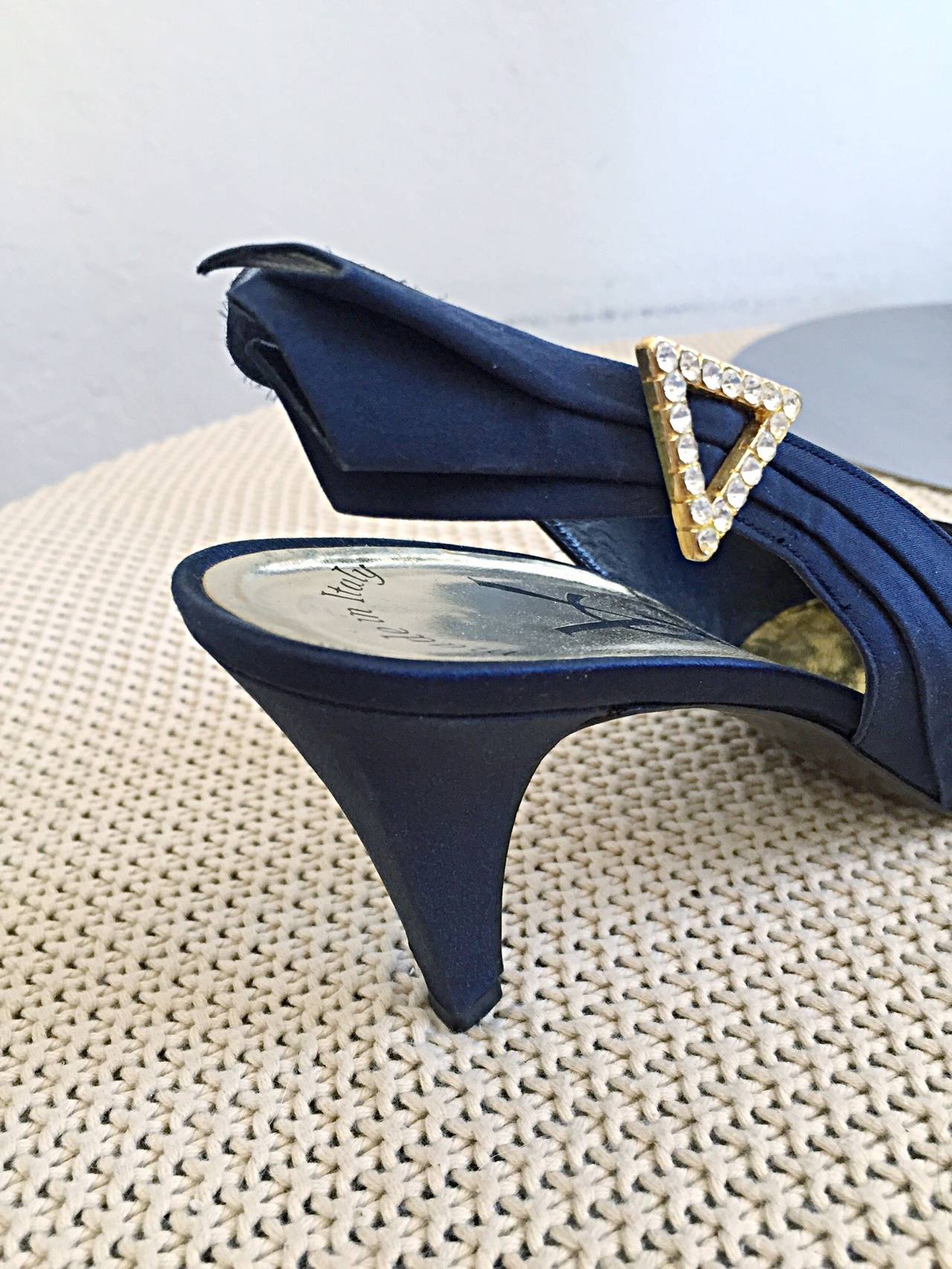 Yves Saint Laurent Marineblau 8,5 Strass Vintage Heels Schuhe Avant Garde im Zustand „Hervorragend“ im Angebot in San Diego, CA