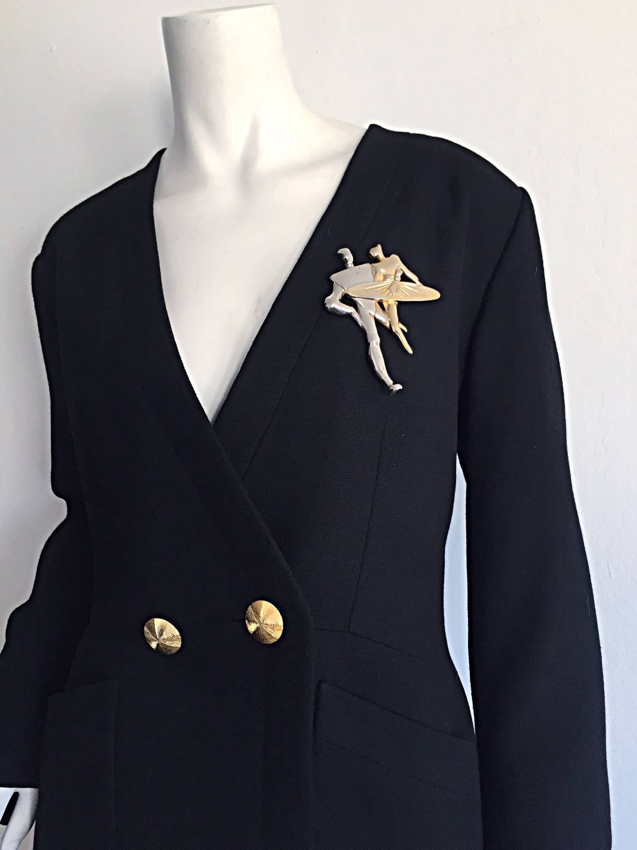 Vintage Yves Saint Laurent ' Rive Gauche ' Black Skirt Suit Size 44 YSL In Excellent Condition For Sale In San Diego, CA