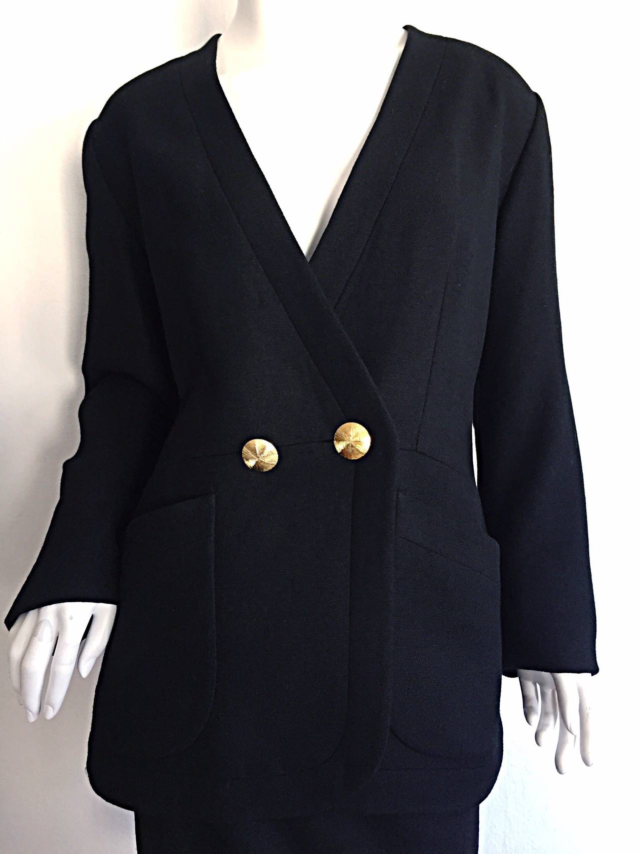 Vintage Yves Saint Laurent ' Rive Gauche ' Black Skirt Suit Size 44 YSL For Sale 1