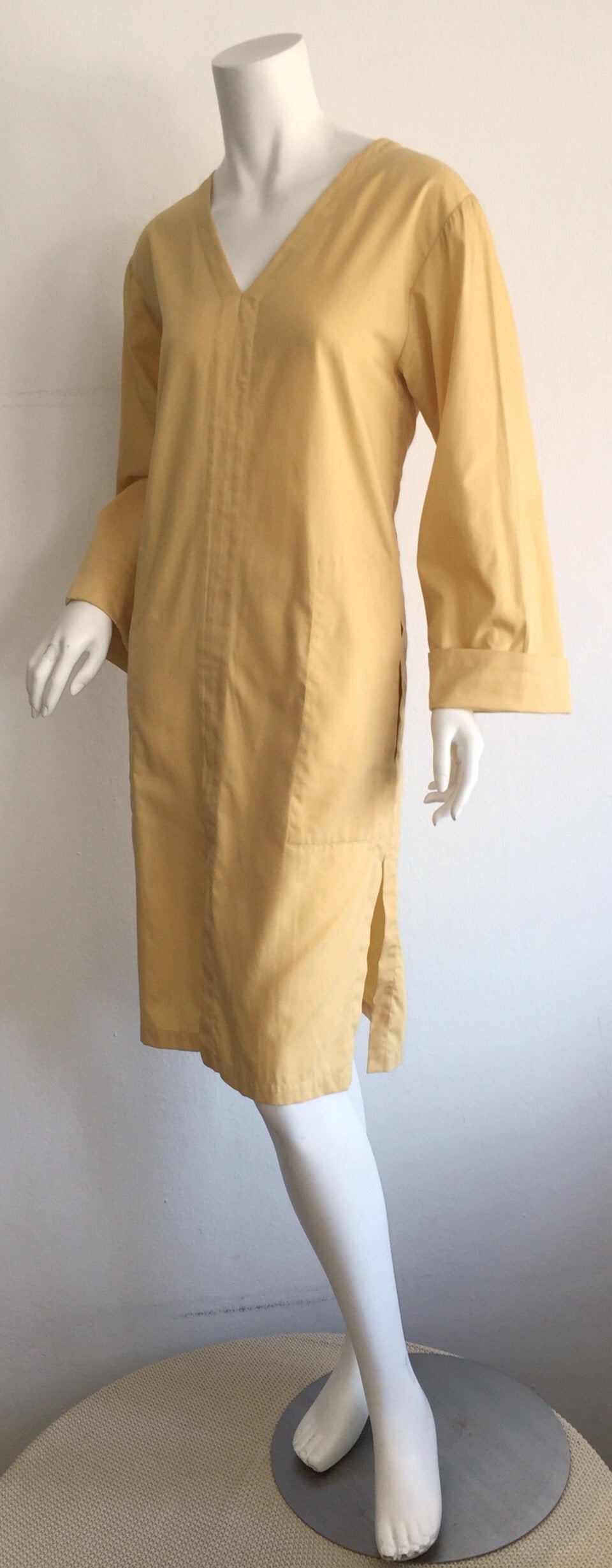 Brown Vintage Yves Saint Laurent ' Rive Gauche ' Yellow Cotton Tunic Dress YSL For Sale