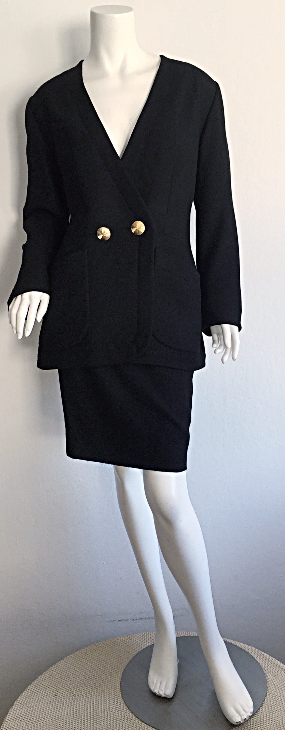 Vintage Yves Saint Laurent ' Rive Gauche ' Black Skirt Suit Size 44 YSL For Sale 2
