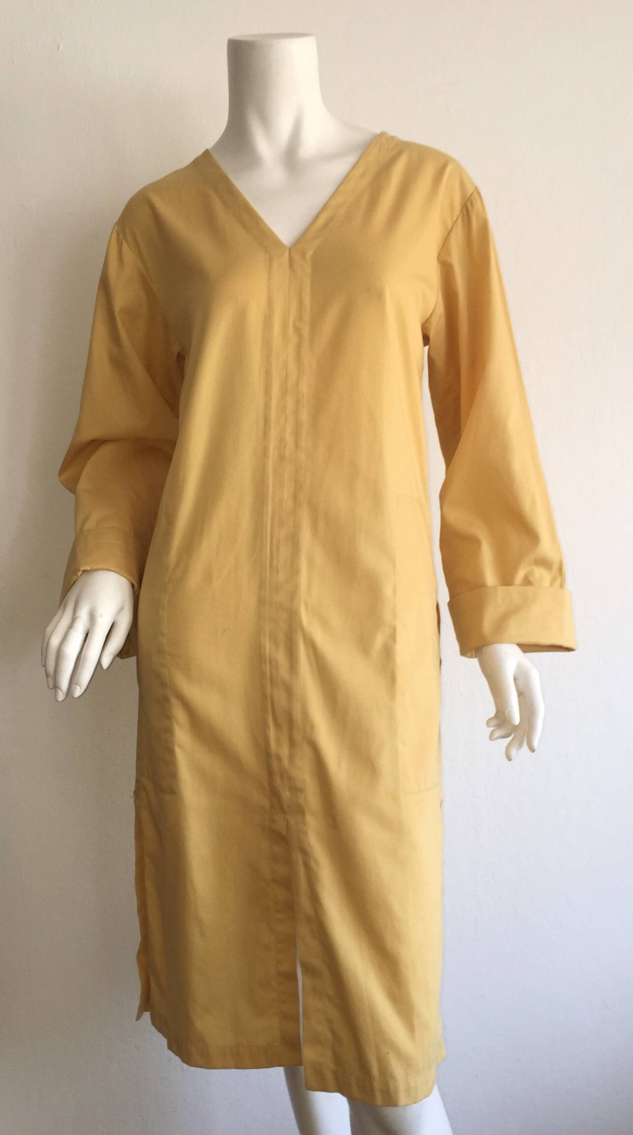 Vintage Yves Saint Laurent ' Rive Gauche ' Yellow Cotton Tunic Dress YSL In Excellent Condition For Sale In San Diego, CA