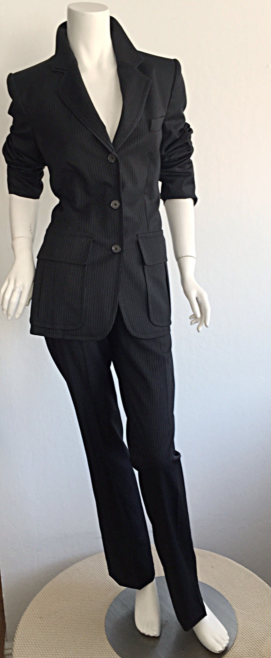 Tom Ford for Yves Saint Laurent Black + White Pinstripe Le Smoking Trouser Suit 1